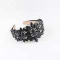 Baroque black headband with faceted leaves and sparkling white crystal floral accents - Black