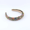 Close-up of handmade baroque headband featuring colorful water-drop rhinestones and gold alloy - Colorful Vibrant Style (E)