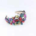Detail of baroque headband featuring colorful rhinestones and intricate crystal floral patterns - Multicolor