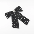 Detail of black velvet bow hair clip with hand-sewn sparkling rhinestones and crystal tassels - Center Pave Rhinestone Bow (E)
