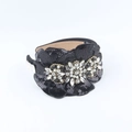 Detail of black sequin floral headband with crystals and faux pearls for a luxury look - Black