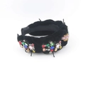 Cerchietto in velluto nero con strass colorati ed eleganti ricami in stile vintage - Nero