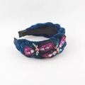 Cerchietto imbottito in velluto blu scuro con strass colorati e paillettes viola decor - Blu scuro