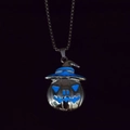 Luminous blue pumpkin pendant with wizard hat on a sleek black stainless steel chain - Blue