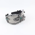 Fashionable wide crystal headband featuring 3D butterfly designs and green gemstones - Silver Black Rhinestone Butterfly Style (C)