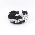 Cerchietto in velluto nero con cristalli a forma di foglia per un look raffinato - Bianco