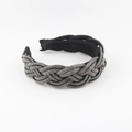Detailed view of the woven braid texture with silver rhinestones on this wide black headband - Black Twist Style (A)