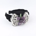 Diadema trenzada de terciopelo negro con lazo de cristal y flor de malla púrpura - Estilo de Flor Púrpura Trenzada Negra (B)