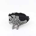 Cerchietto barocco in velluto nero con strass brillanti per feste da donna - Strass Grigio (B)