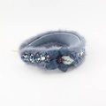 Cerchietto imbottito in pelliccia sintetica blu con fiori in rete e strass luminosi - Stile Floreale Blu Grigio (A)
