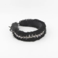 Diadema de lujo con piel de visón negra y brillantes adornos de strass y cristal - Negro (B)