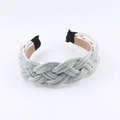Macro detail of braided rhinestone headband showing luxury colorful crystals and weave - White Twist Style (B)