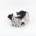 Burgundy velvet headband with oversized rhinestone bow and sparkling AB crystal center - Brown