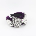 Exquisite purple velvet headband with oversized bow and shimmering acrylic rhinestones - Purple