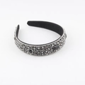 Baroque black velvet headband with sparkling grey rhinestones and large crystal embellishment - Black and Gray