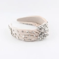 Cerchietto in velluto beige con cristalli scintillanti cuciti a mano e nodo superiore elegante - Beige