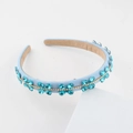 Light blue Baroque sponge headband with sparkling teal crystal flowers and rhinestones - Light Blue (A)