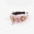 Cerchietto intrecciato in raso rosa con inserti dorati e cristalli di lusso - Stile Intrecciato Elaborato Rosa (A) / Rosa