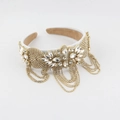 Cerchietto barocco bianco di lusso con cristalli e catene dorate per donne - Stile in Velluto Bianco con Strass Trasparenti (D)