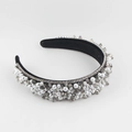 Diadema barroca de terciopelo negro con perlas blancas y cristales grises para novia - Estilo Con Cuentas Gris Terciopelo Negro (B)