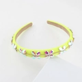Detail of neon green headband with butterfly crystals and small rhinestones on suede lining - Fluorescent Green (H)