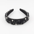 Dettaglio di cerchietto in velluto nero con strass di lusso e decorazioni in rilievo - Stile Nero con Perline Pesanti (A)