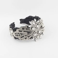 Cerchietto largo nero di lusso con fiori di cristallo e strass in stile barocco vintage - Stile Strass Argento (B)