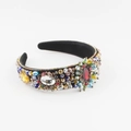 Cerchietto largo stile barocco con cristalli colorati e strass per eleganti look da sera - Stile Artigianale con Strass Densi / Vintage Multicolore (B)