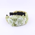 Olive green satin headband with ornate white sequin floral embroidery and beaded details - Olive Green (B)