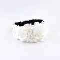 Detailed shot of white satin braided headband with intricate sequin and bead floral embroidery - White(D)