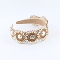 Close-up of Baroque headband with champagne sunflowers, pearls and sparkling crystals - Champagne Style (A)