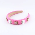 Vintage baroque pink headband with pearl rhinestone flowers and velvet lining - Pink (B)