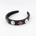 Close-up of vintage baroque headband with colorful gemstones and white imitation pearls - Black (D)