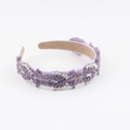 Luxury Baroque purple fabric headband with sparkling rhinestones and floral gem patterns - Purple