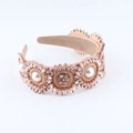 Macro detail of pink marquise crystals and faux pearls on a Baroque headband - Rose Gold Style (C)