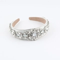Luxurious padded headband with white satin, rhinestones, and pearly gems for women - White Clear Crystal (B)
