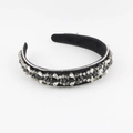 Diadema barroca de terciopelo negro con brillantes de imitación y diseño de flores - Negro Plata Floral Geométrico(A)
