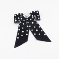 Elegant navy velvet bow hair clip with faux pearl embellishments on a clean white background - Dark Blue