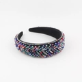 Close-up of baroque thick sponge headband with multicolor beads and velvet texture - Multi-color Beaded Style (A)