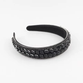 Cerchietto barocco imbottito con strass neri e dettagli di catenelle in argento - Nero