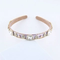 Macro shot of luxury lavender satin headband with large crystals and golden floral accents - Elegant Lavender Style (F)