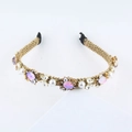 Elegant woven gold metal headband with pink gemstones and pearls in vintage style - Pink Gemstone Style (A)