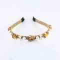 Baroque woven gold headband with amber gemstones, pearls and sparkling rhinestones - Amber Gemstone Style (B)