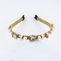 Elegant gold woven headband with pearls, rhinestones, and iridescent moonstone accents - Iridescent Gem Style (C)