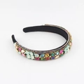Close-up of a velvet headband with colorful rhinestones and crystal flower decorations - Colorful Mixed Style (B)