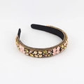 Detail of handmade padded headband with colorful rhinestones and floral crystal clusters - Pink/Champagne Style (C)