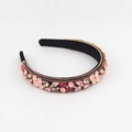 Close-up of handmade velvet headband with pink crystals, gems and floral ornaments - Rose Red/Pink Style (D)