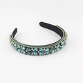 Serre-tête large en velours luxueux orné de cristaux bleu clair et de strass brillants - Floral Bleu Ciel (B)