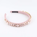 Detail of pink crystal and pearl headband with gold settings and handmade label - Pink Crystal and Pearl Style (E)