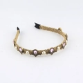 Detail of vintage gold pearl headband with pink teardrop crystal and baroque style weave - Style B Pink